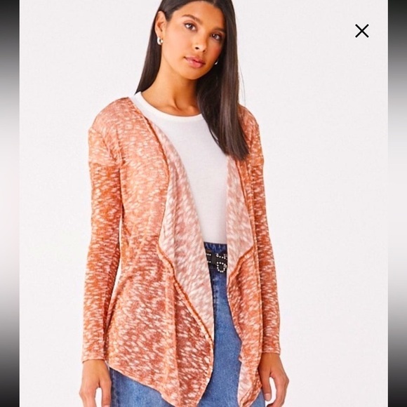 NWT forever 21 orange marbled open cardigan sweater M - Picture 1 of 4